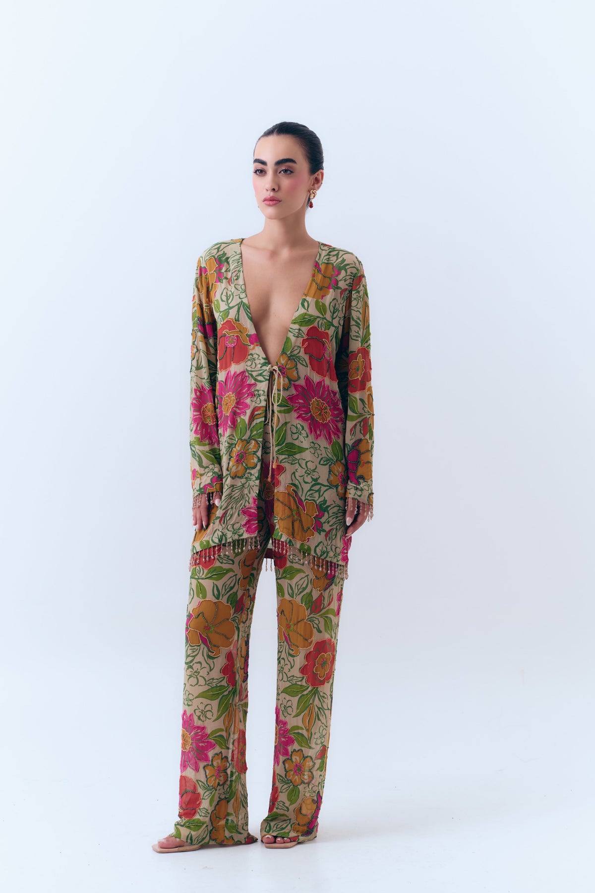 Zinnia Beaded Silk Georgette Pant Set