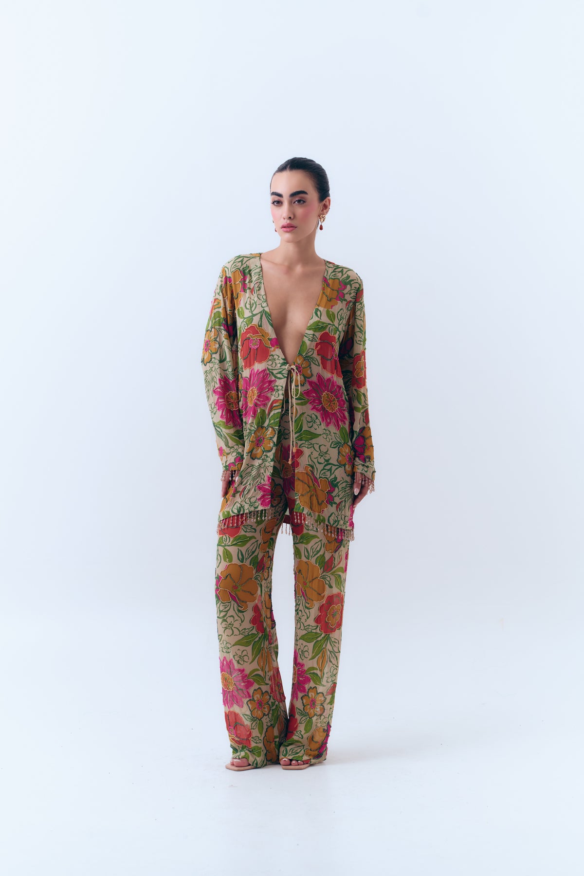 Zinnia Beaded Silk Georgette Pant Set