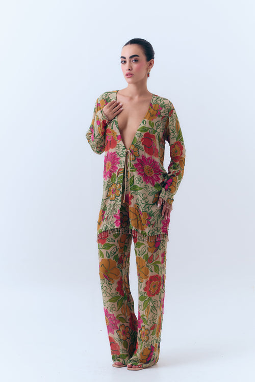 Zinnia Beaded Silk Georgette Pant Set
