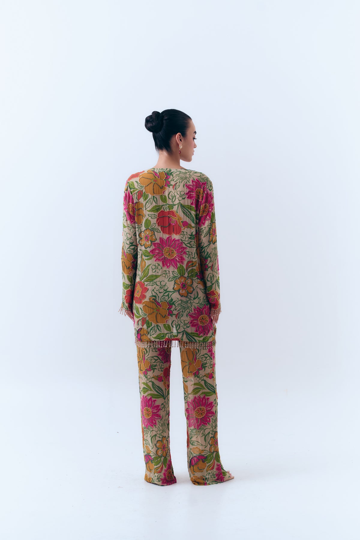 Zinnia Beaded Silk Georgette Pant Set
