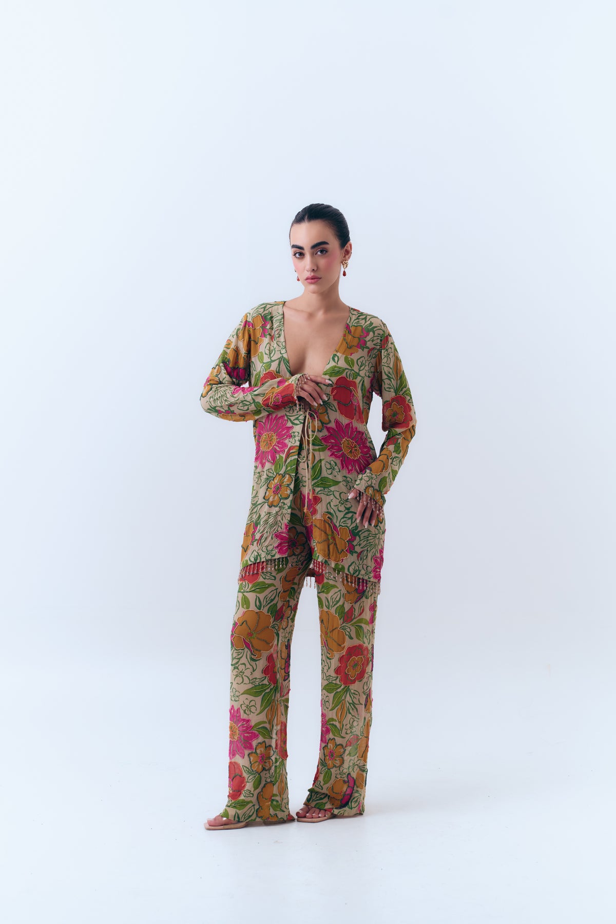Zinnia Beaded Silk Georgette Pant Set