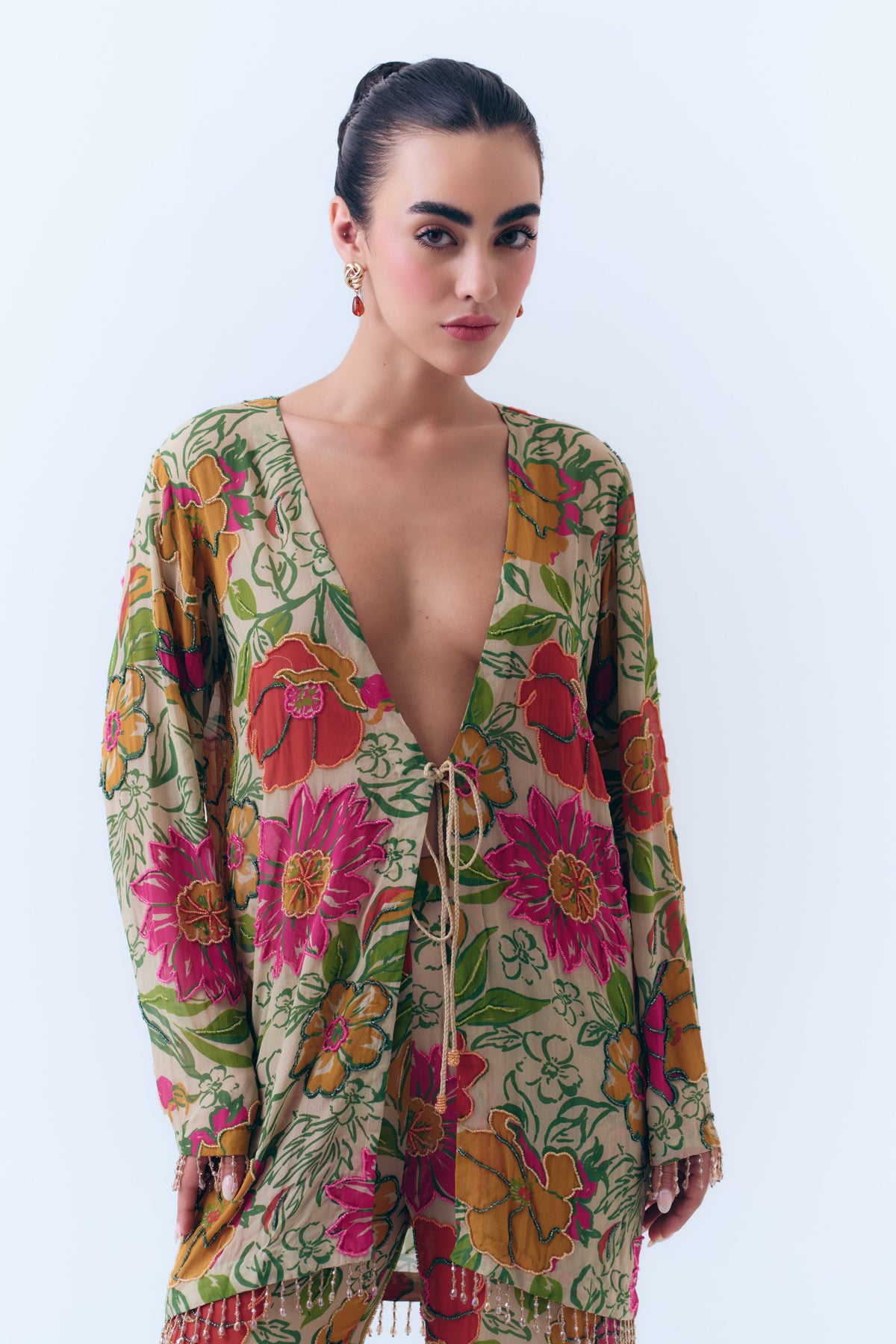 Zinnia Beaded Silk Georgette Pant Set