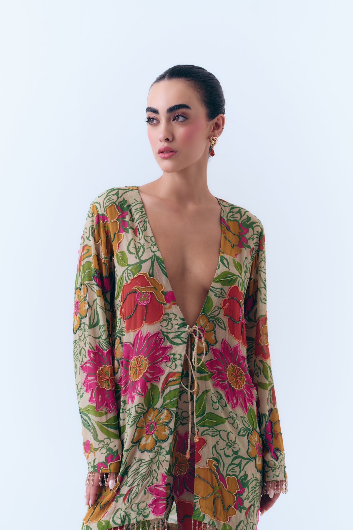 Zinnia Beaded Silk Georgette Pant Set