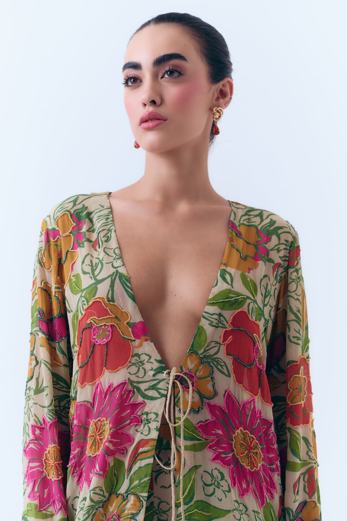 Zinnia Beaded Silk Georgette Pant Set