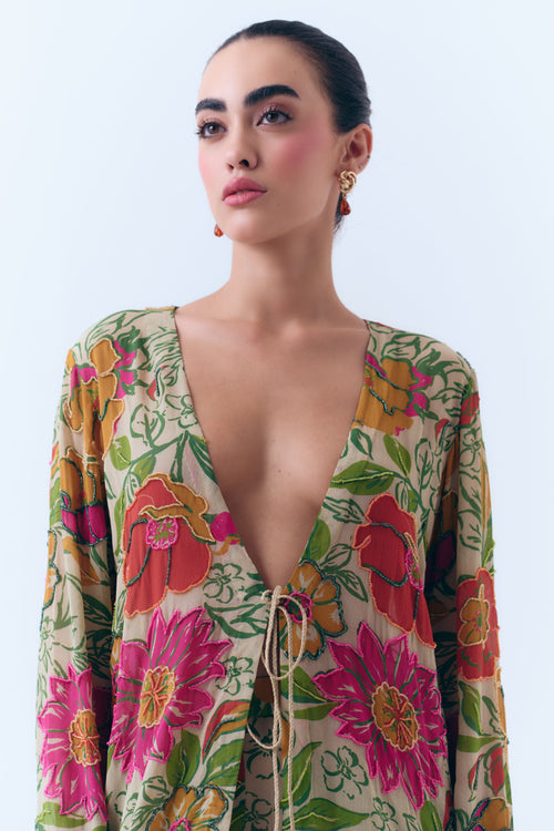 Zinnia Beaded Silk Georgette Pant Set