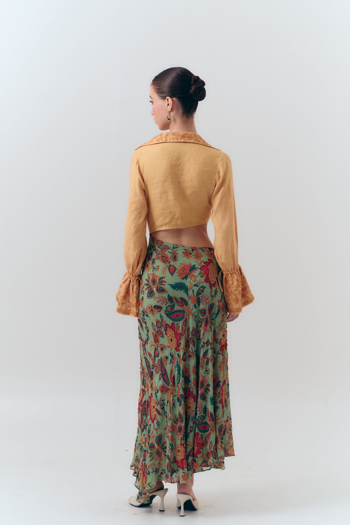 Amelia Beaded Linen and Silk Georgette Cutout Dress
