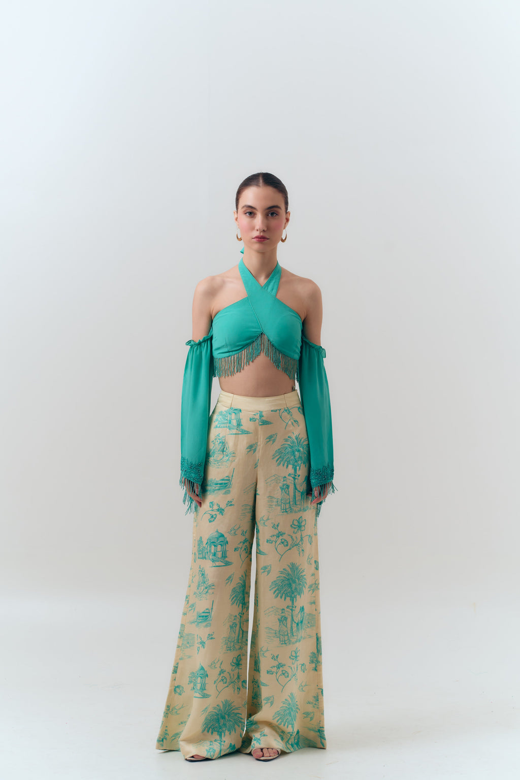Amal Beaded Silk Crepe Halter Top