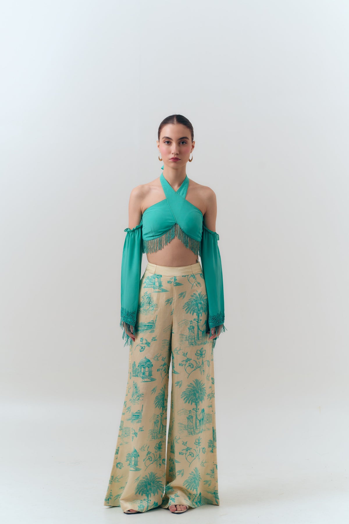 Silk Linen Daydreams Printed Button Wide Leg Pants