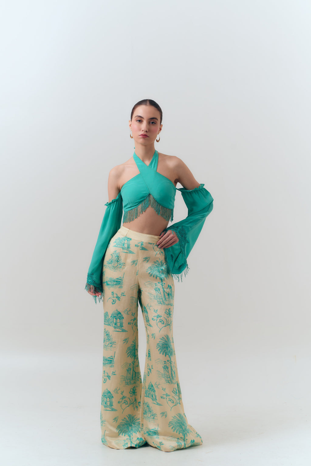 Amal Beaded Silk Crepe Halter Top