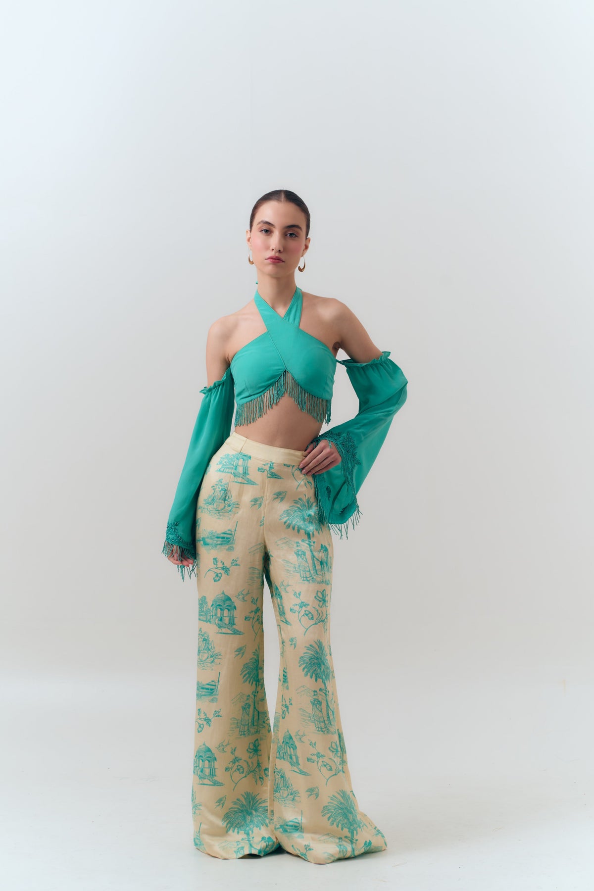 Silk Linen Daydreams Printed Button Wide Leg Pants