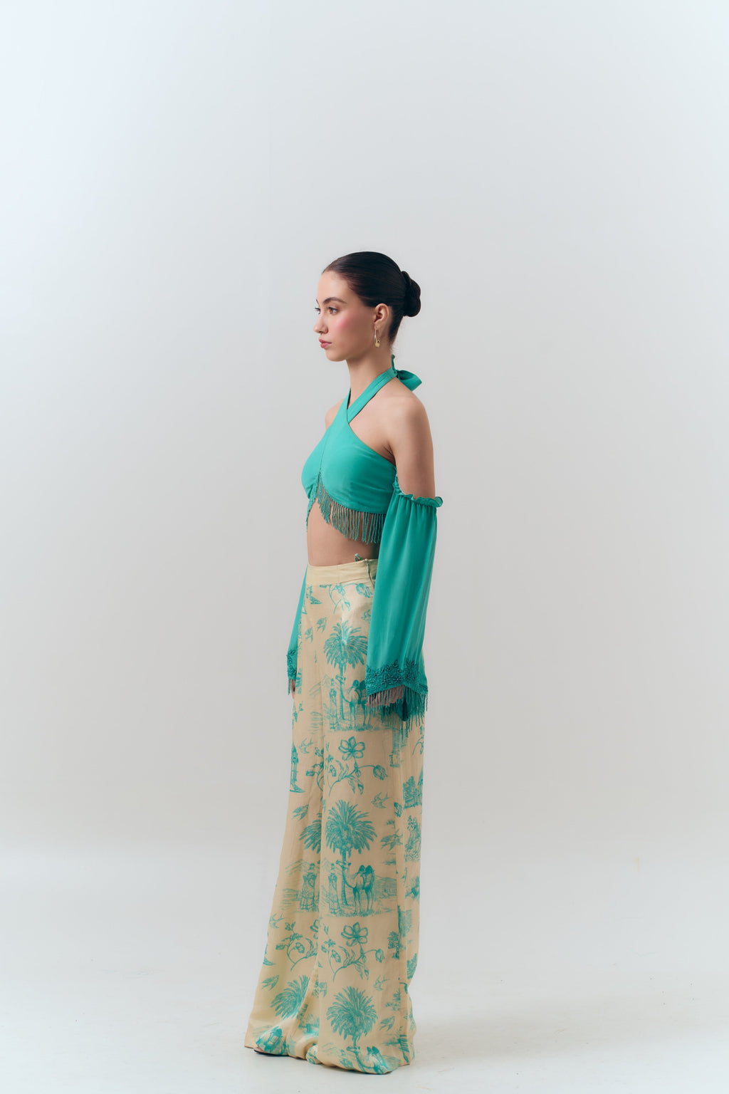 Amal Beaded Silk Crepe Halter Top