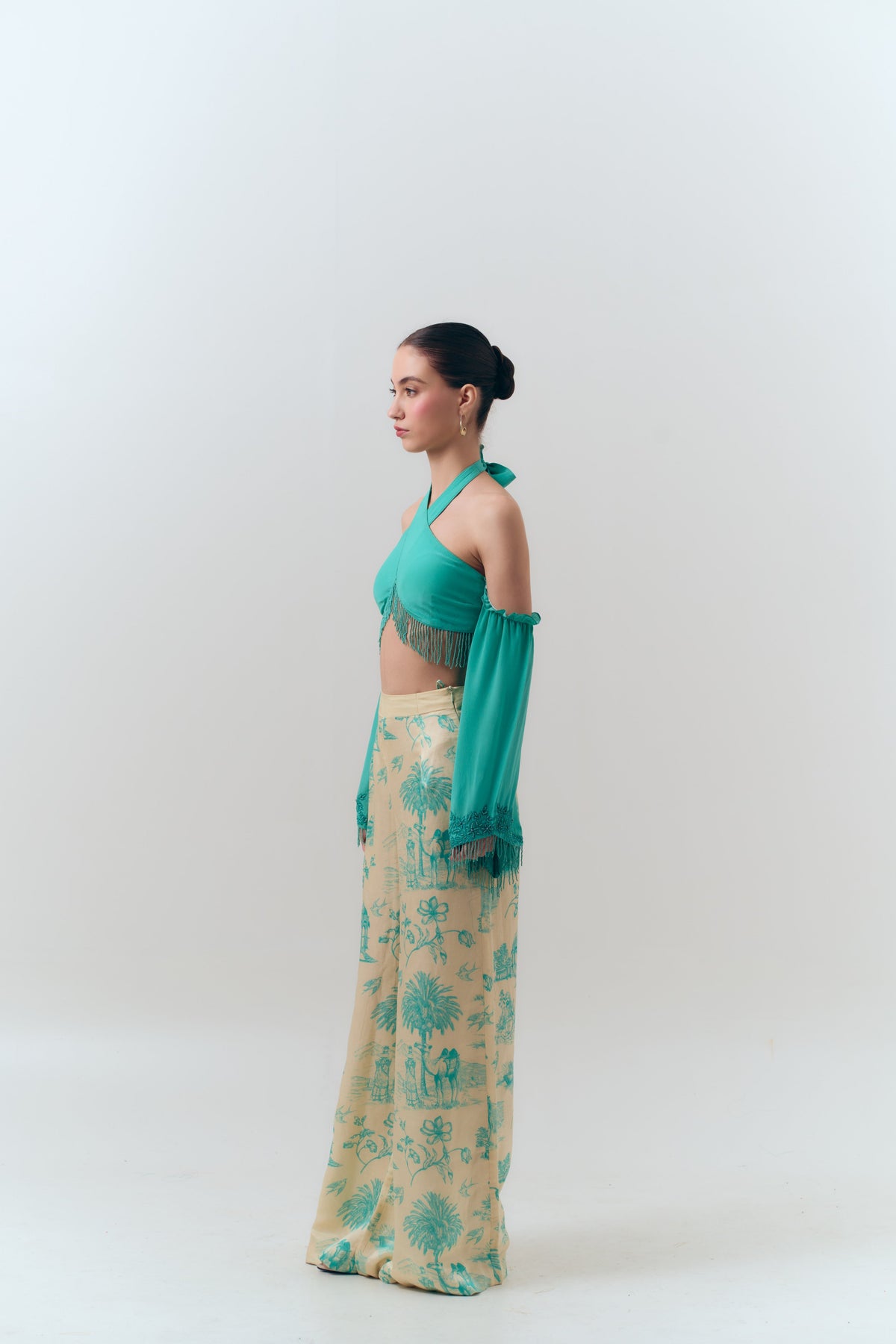 Silk Linen Daydreams Printed Button Wide Leg Pants