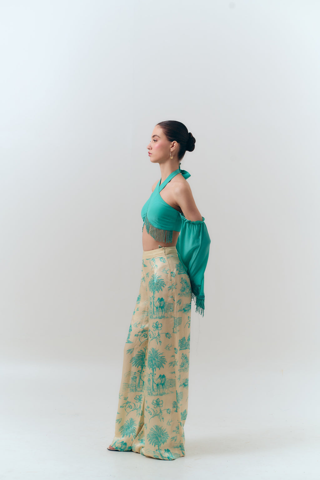 Amal Beaded Silk Crepe Halter Top