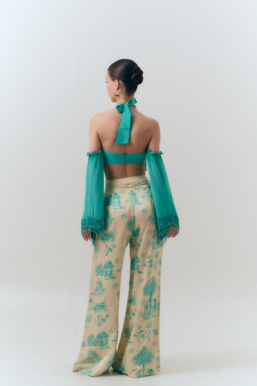 Amal Beaded Silk Crepe Halter Top