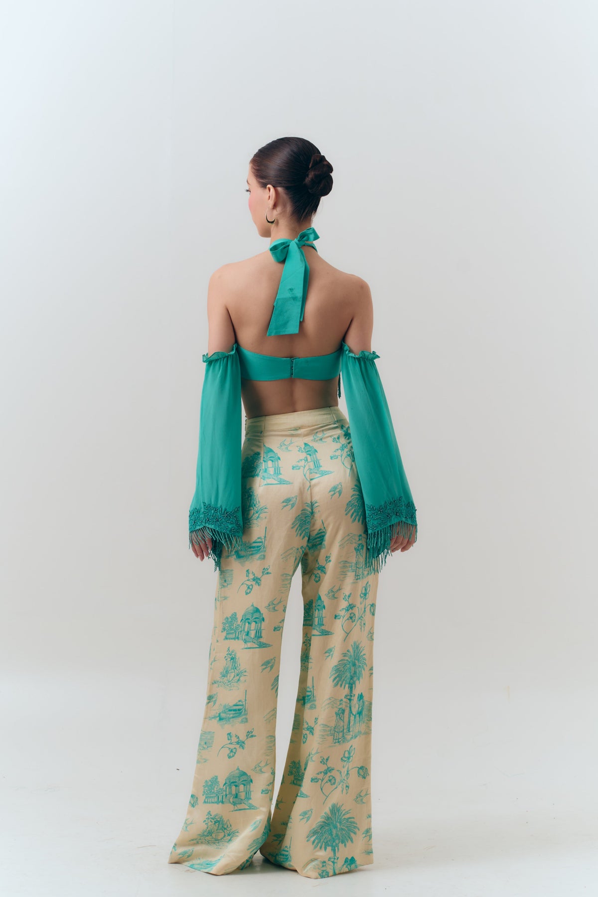 Amal Beaded Silk Crepe Halter Top