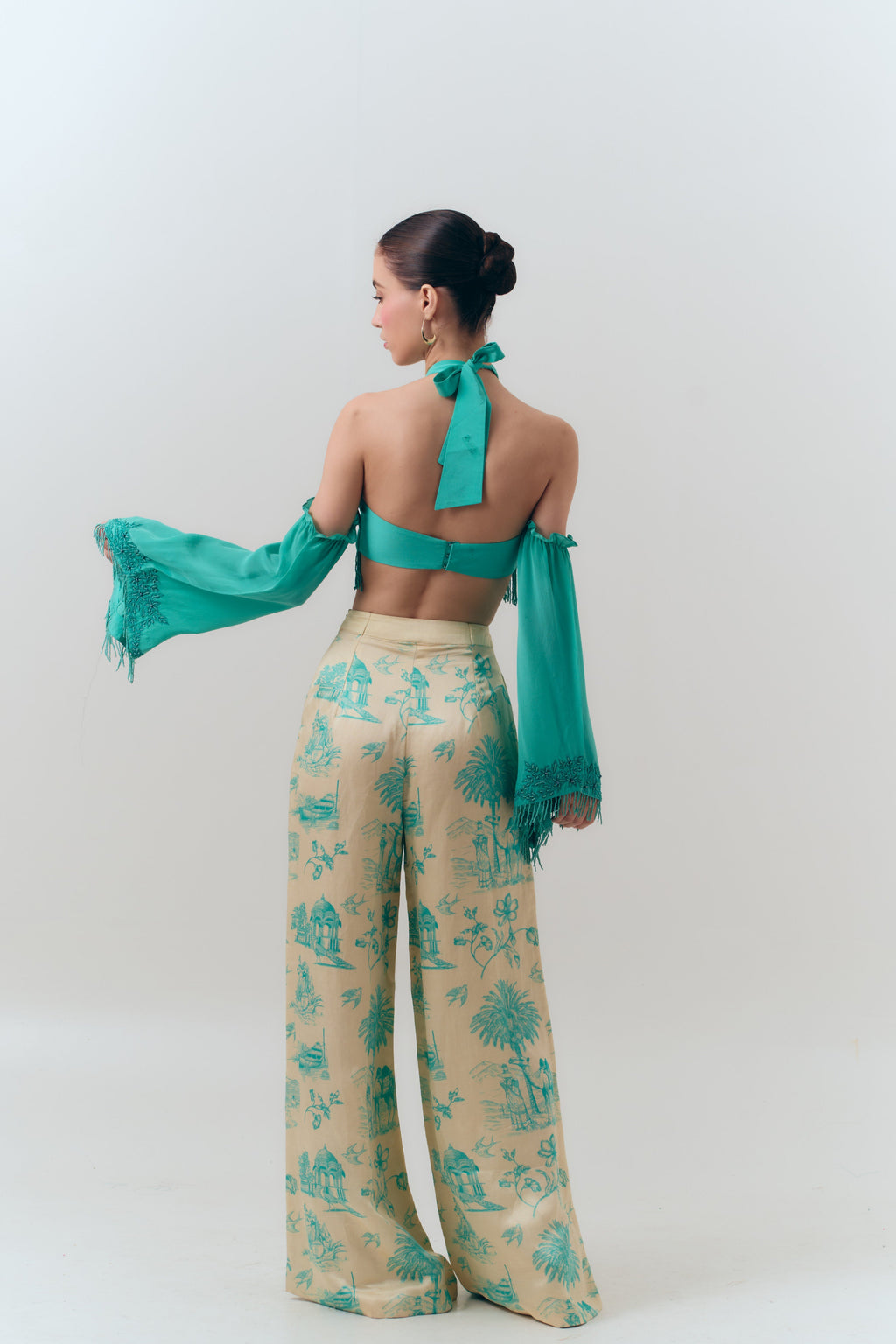 Amal Beaded Silk Crepe Halter Top