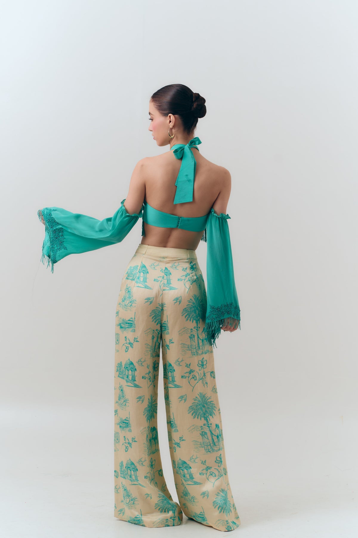 Amal Beaded Silk Crepe Halter Top