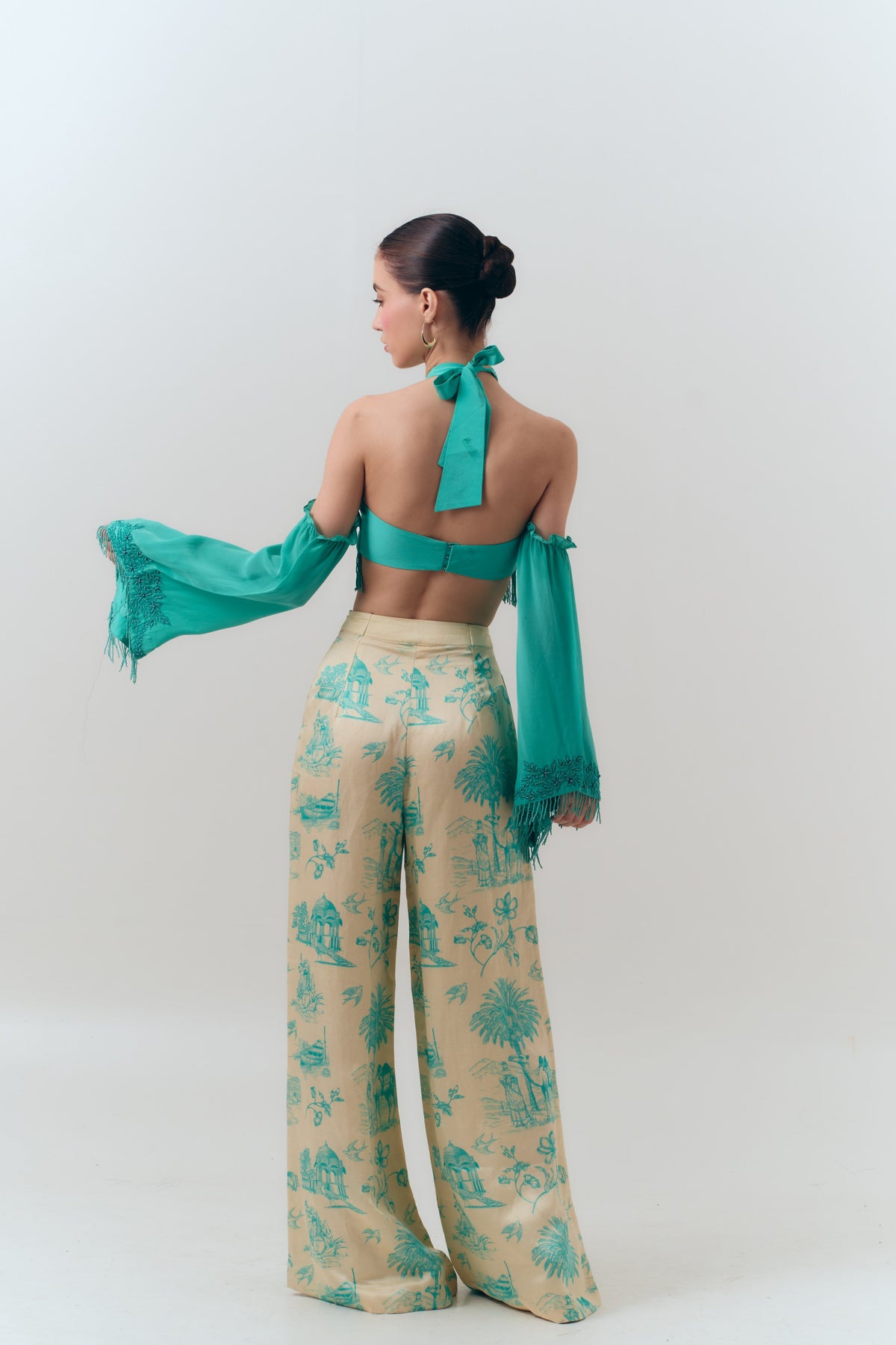 Silk Linen Daydreams Printed Button Wide Leg Pants