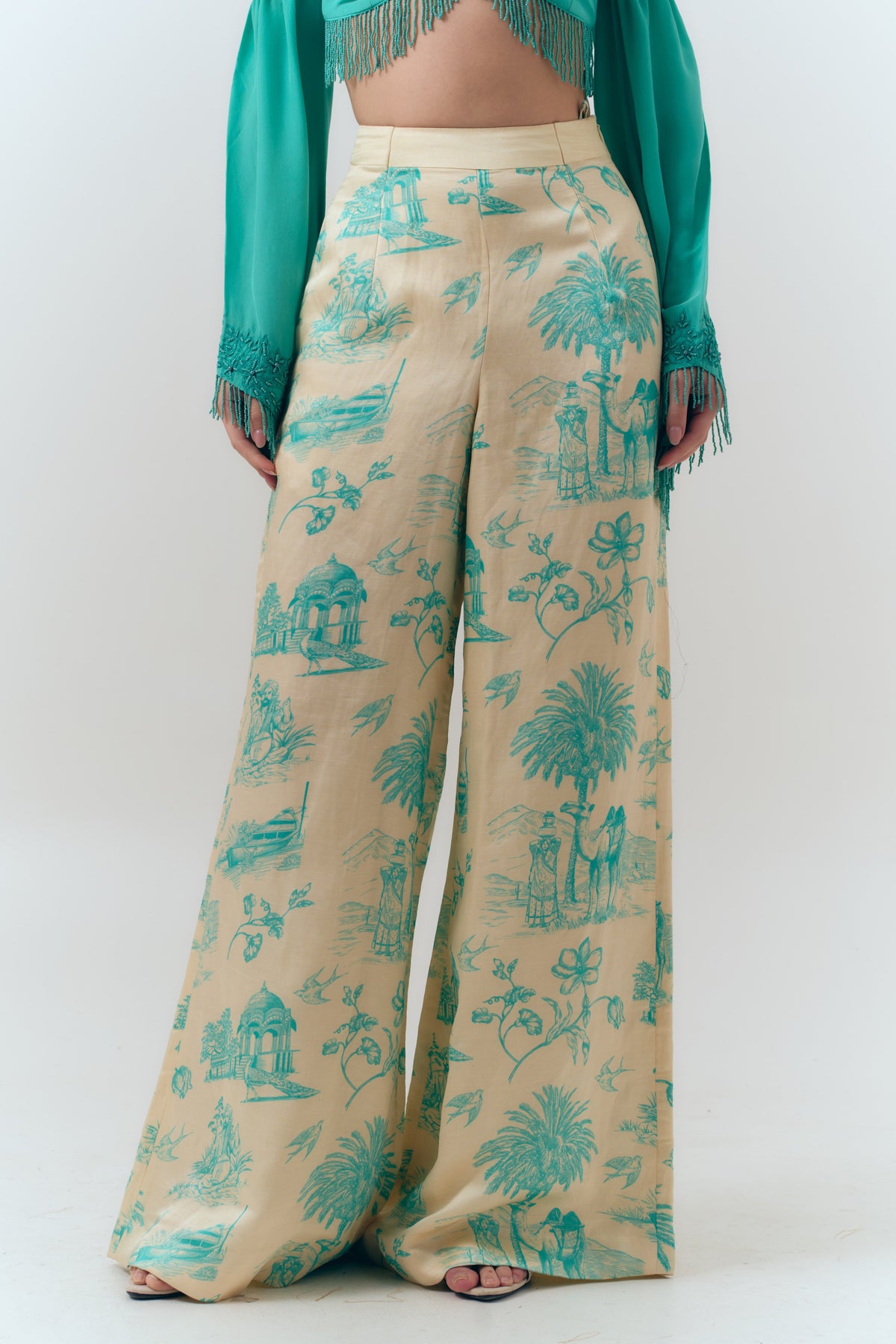 Silk Linen Daydreams Printed Button Wide Leg Pants