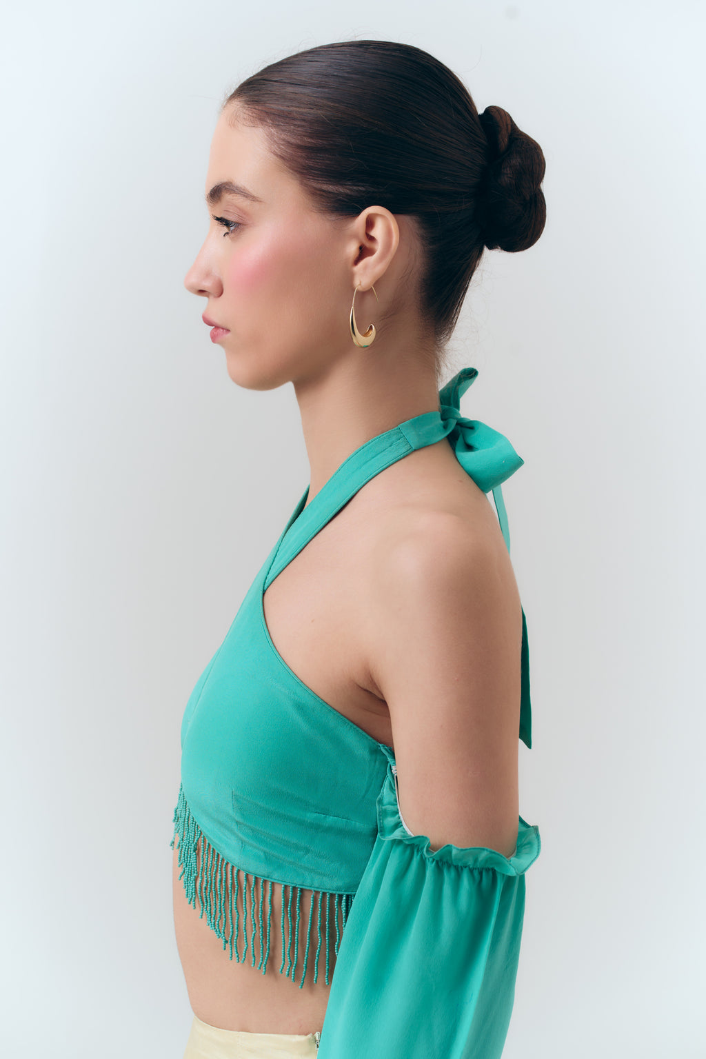 Amal Beaded Silk Crepe Halter Top