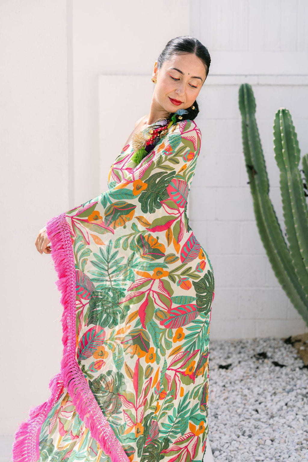 Tropical One Shoulder Embroidered Maxi Dress