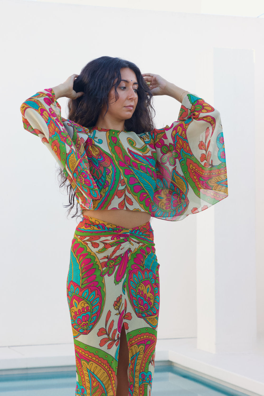Pegah Paisley Print Cape Top