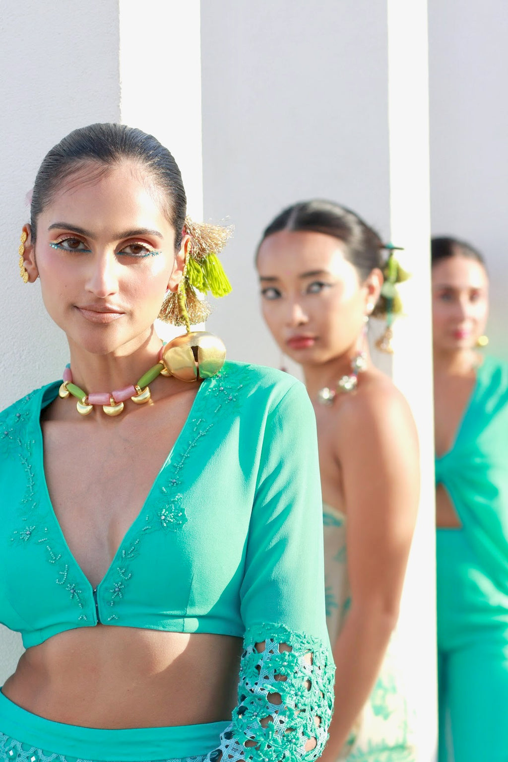 Cutwork Embroidered Sleeve Crop Top