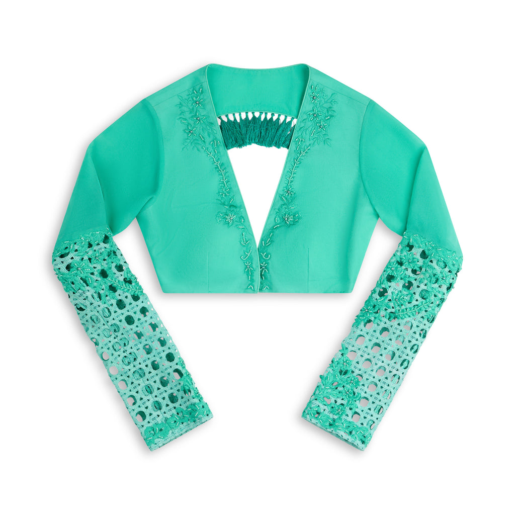 Cutwork Embroidered Sleeve Crop Top