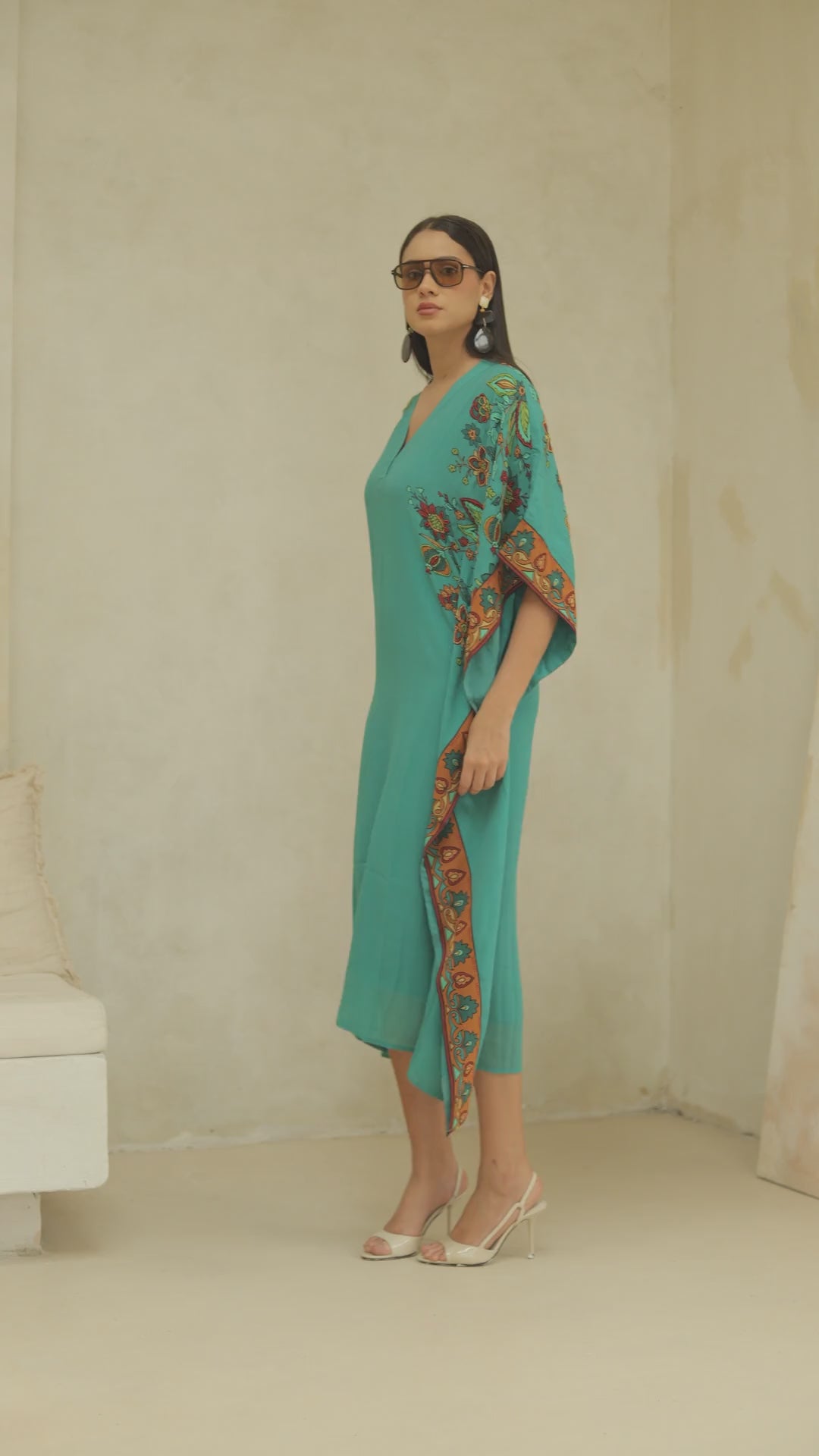 Silk Georgette Floral Beaded Square Kaftan